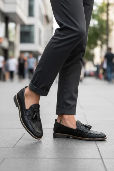 Mocasini barbati negri, tapla subtire, piele eco, comozi 12216 N2-3